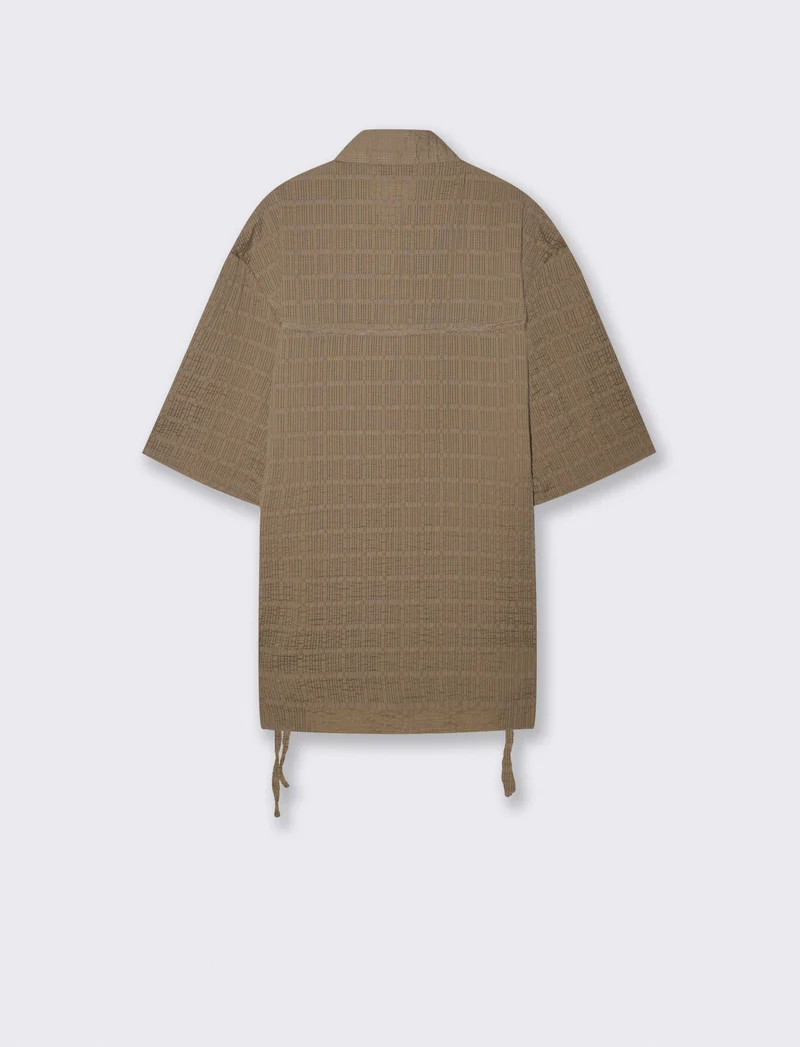 Camicia boxy fit in seer sucker con lacci - Verde kaki