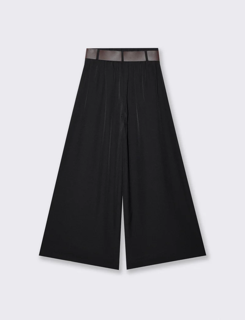 Pantaloni con pieghe e cintura - Nero