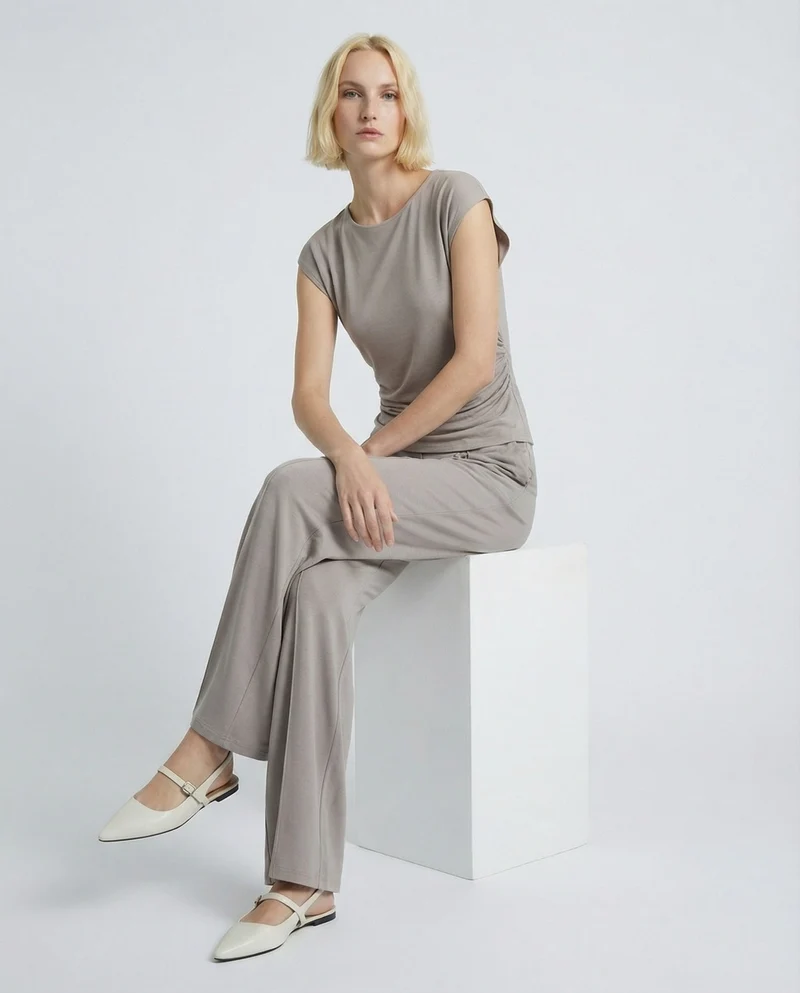 Pantalone Dritto Elastico - Grigio fango