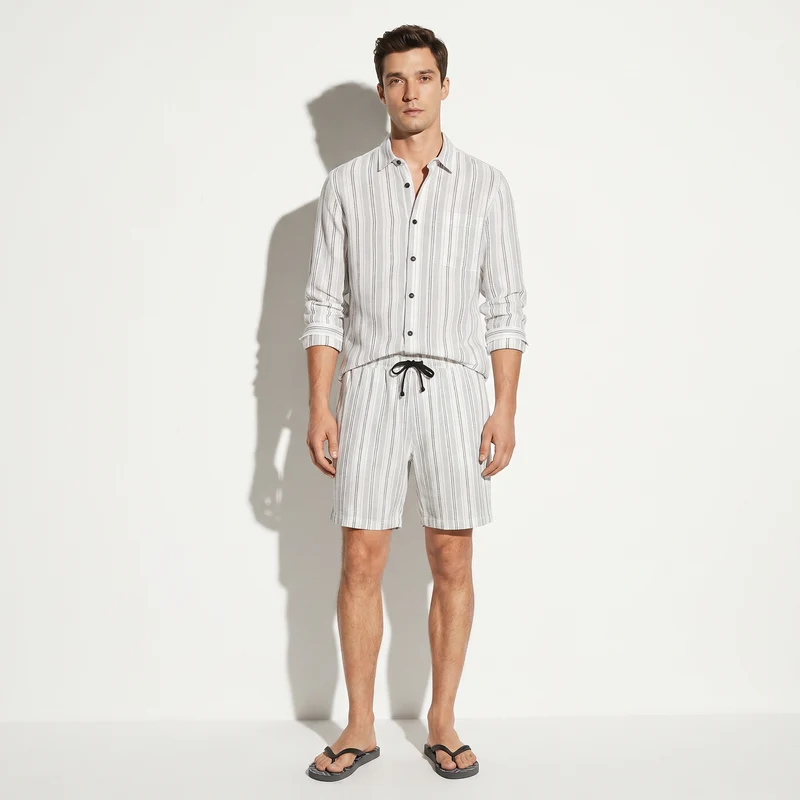 Bermuda Jogger Fantasia a Righe Regular Fit - Bianco