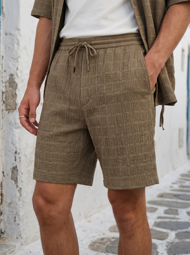Bermuda Jogger in Tessuto Seer Sucker - Verde kaki