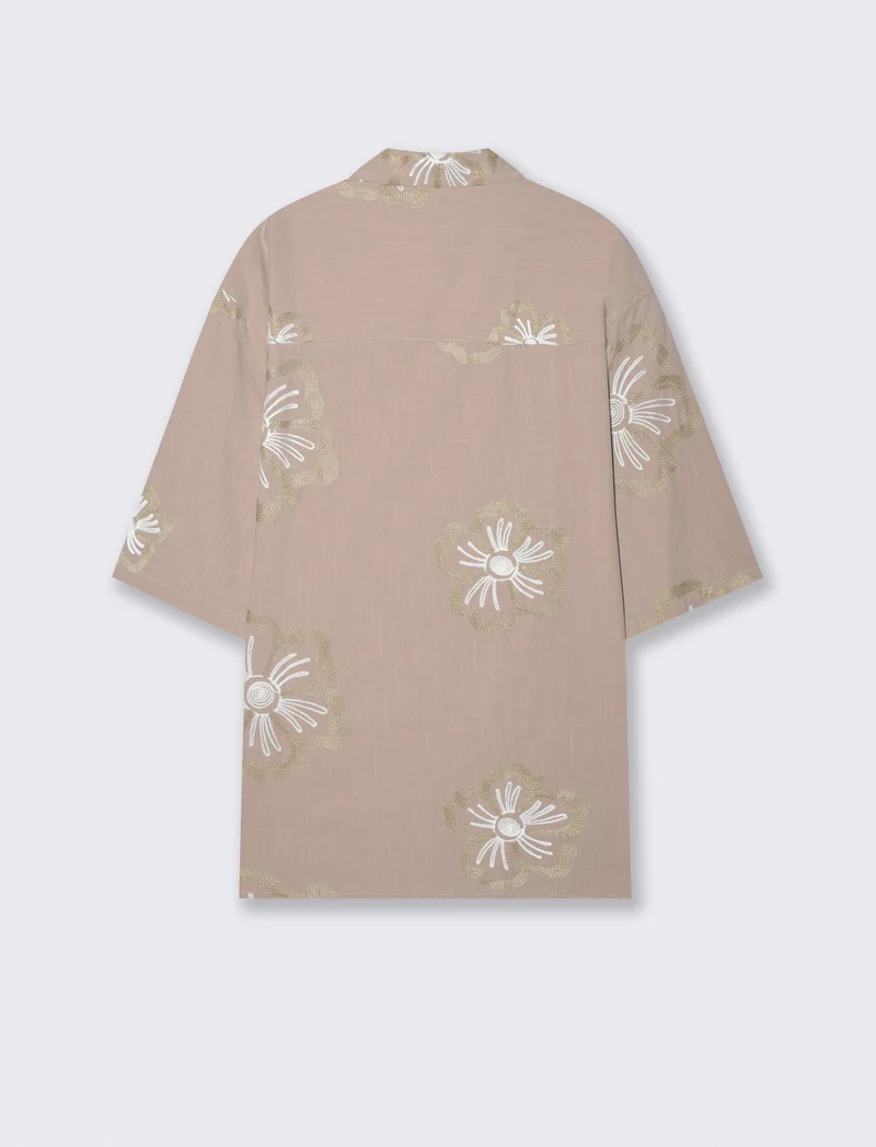 Camicia boxy fit in cotone ricamato - Beige