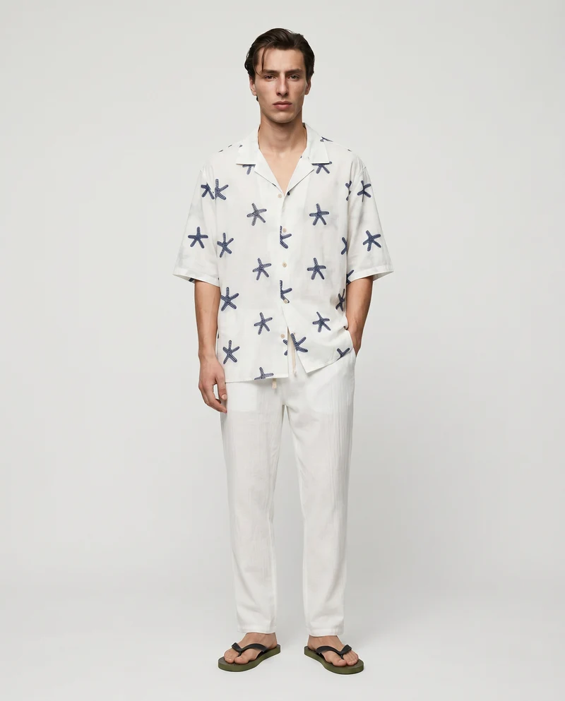 Camicia boxy fit in cotone ricamato - Bianco