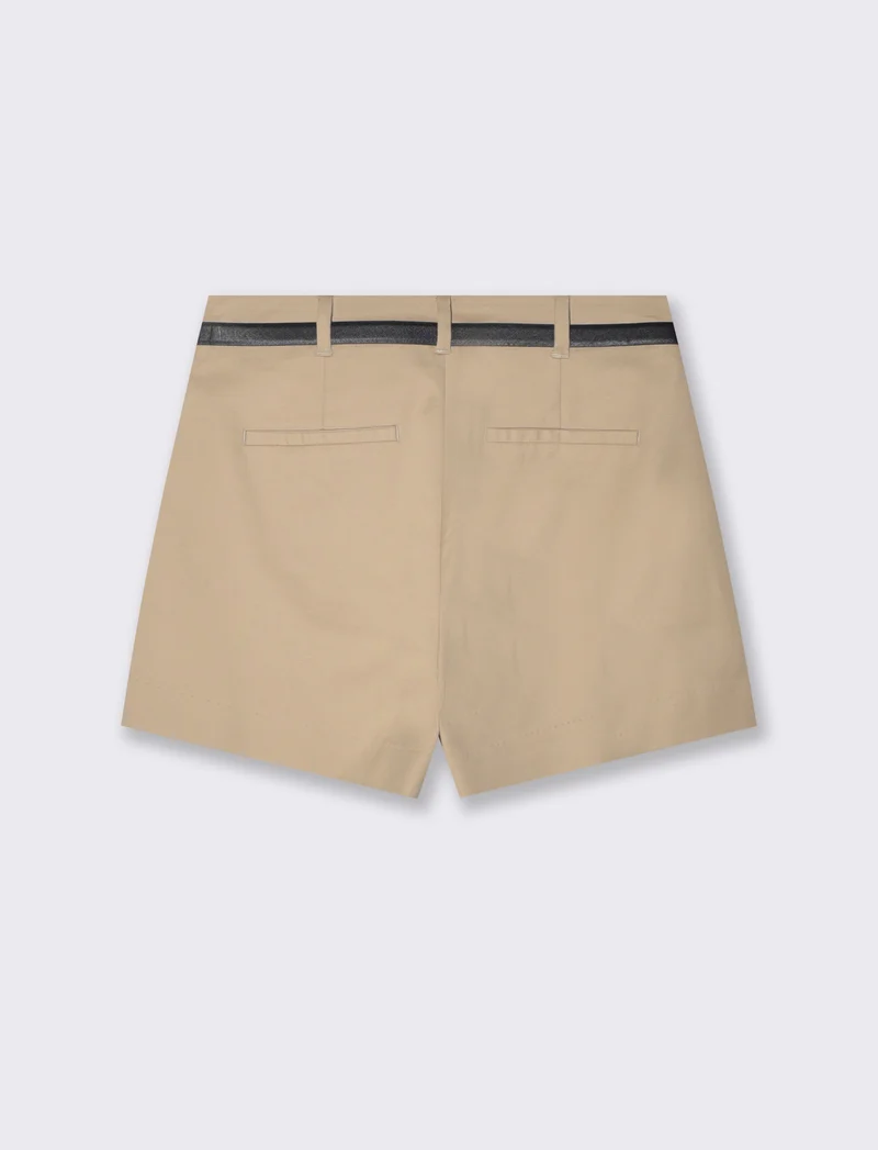 Bermuda in cotone con cintura - Beige corda