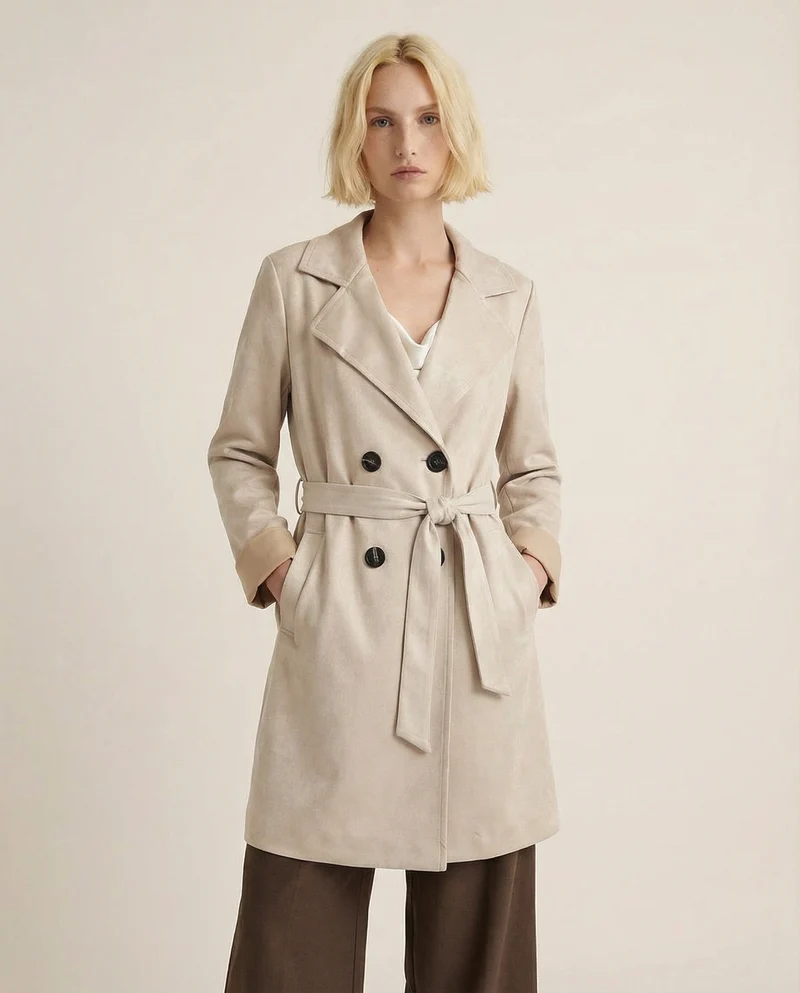 Trench in tessuto suede - Vaniglia