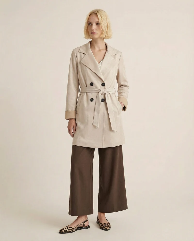 Trench in tessuto suede - Vaniglia