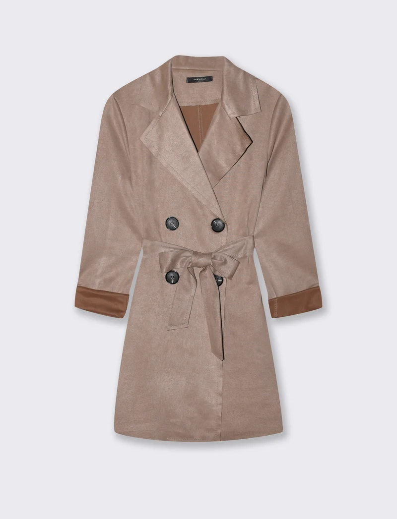 Trench in tessuto suede - Grigio fango