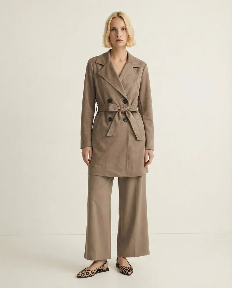 Trench in tessuto suede - Grigio fango