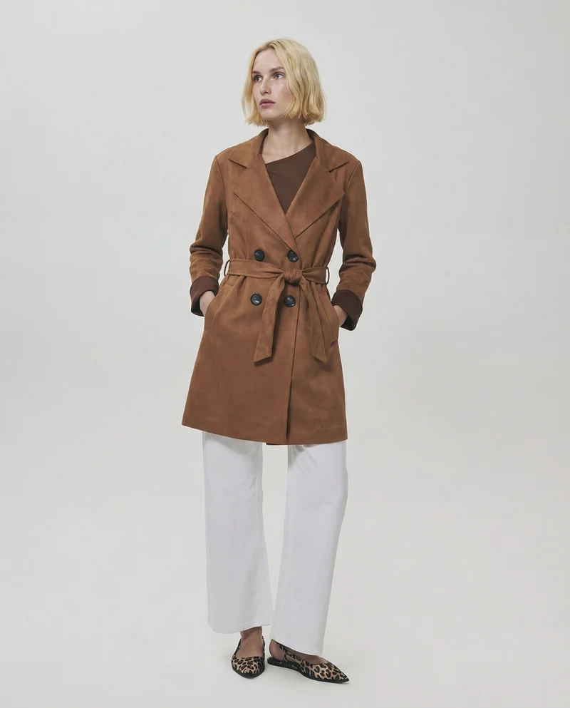 Trench in tessuto suede - Cammello