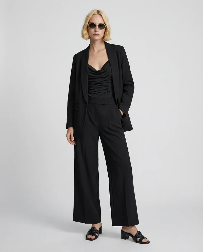 Pantalone over con pieghe ed elastico - Nero