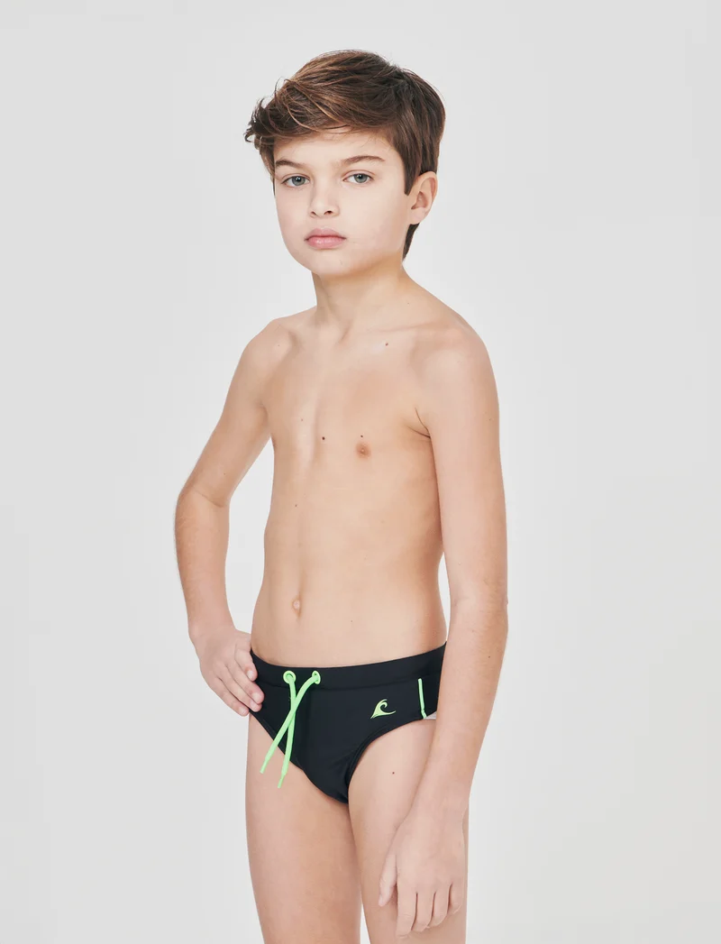 Costume slip elastico con stampa fluo - Nero