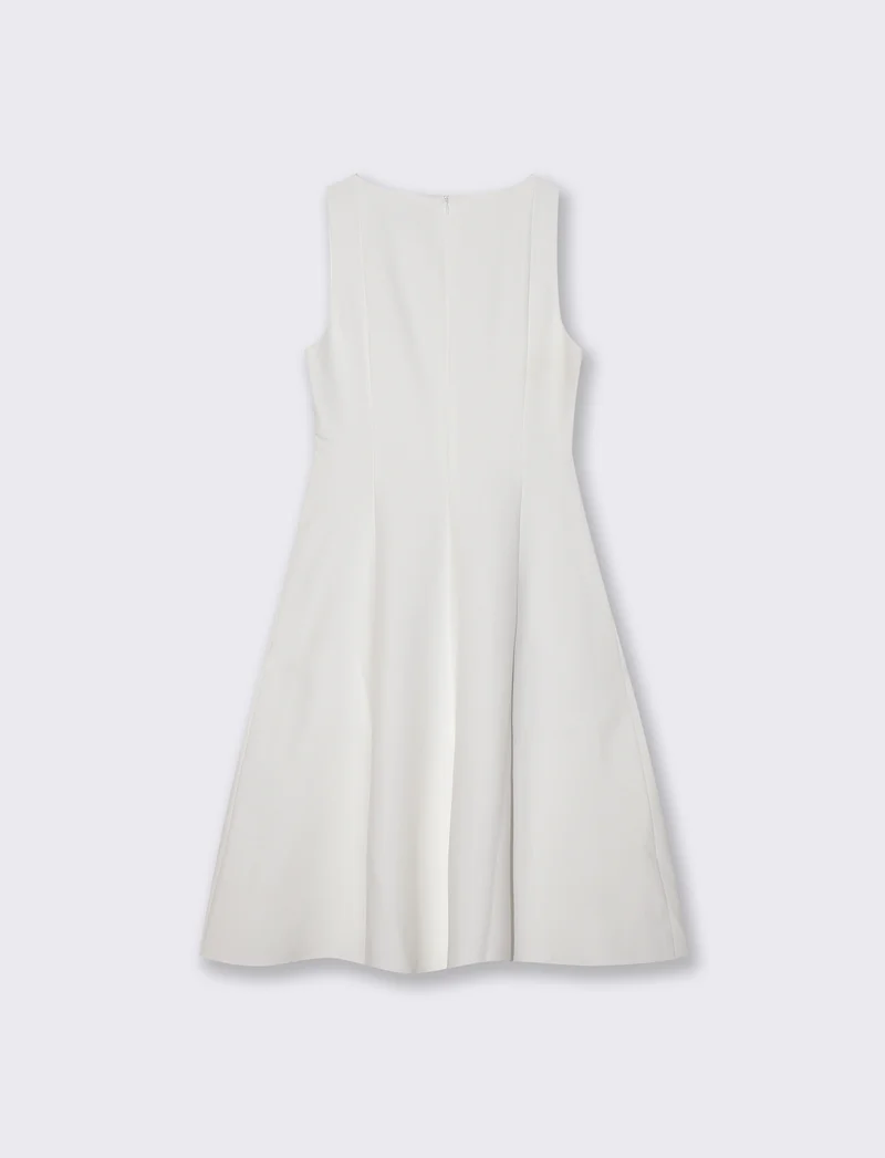 Vestito Midi Smanicato con Scollo Profondo - Bianco latte
