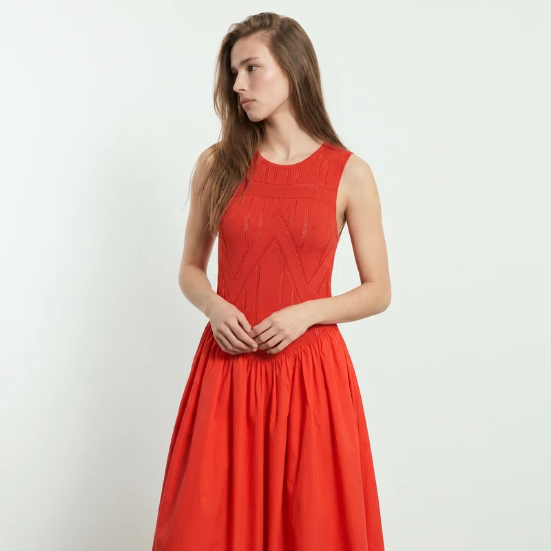 Vestito lungo smanicato con scollo rotondo - Corallo