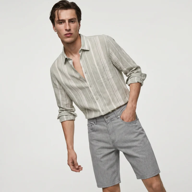 Bermuda jeans effetto spigato regular fit - Denim chiaro