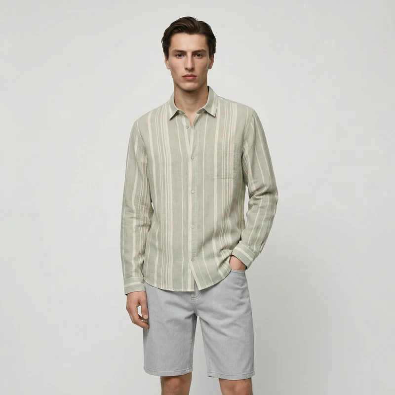 Bermuda jeans effetto spigato regular fit - Denim chiaro