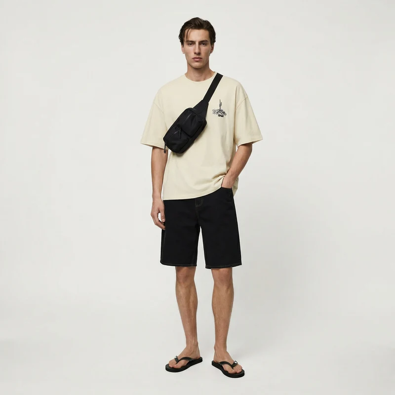 Bermuda Skater Fit in Cotone con Cintura - Nero