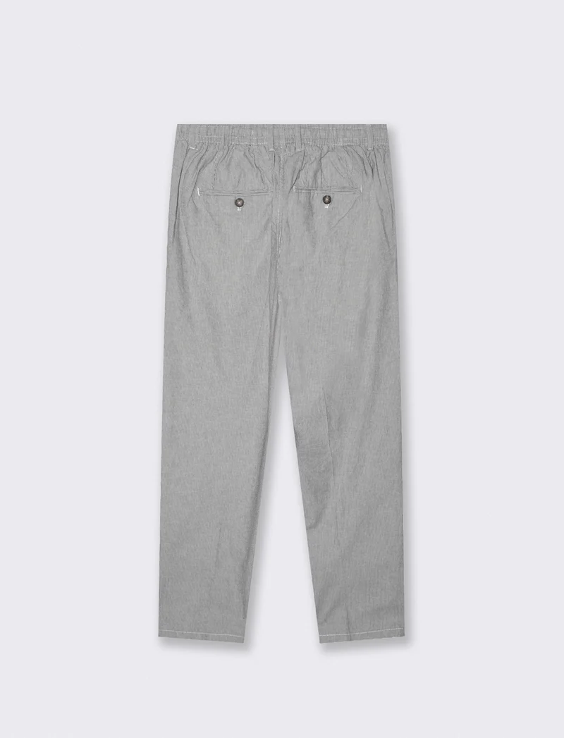 Pantaloni Chino Jogger Misto Lino Rigati - Blu
