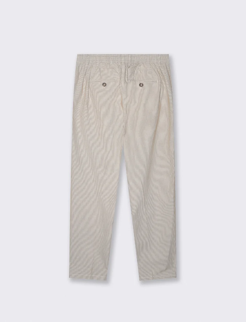 Pantaloni Chino Jogger Misto Lino Rigati - Beige