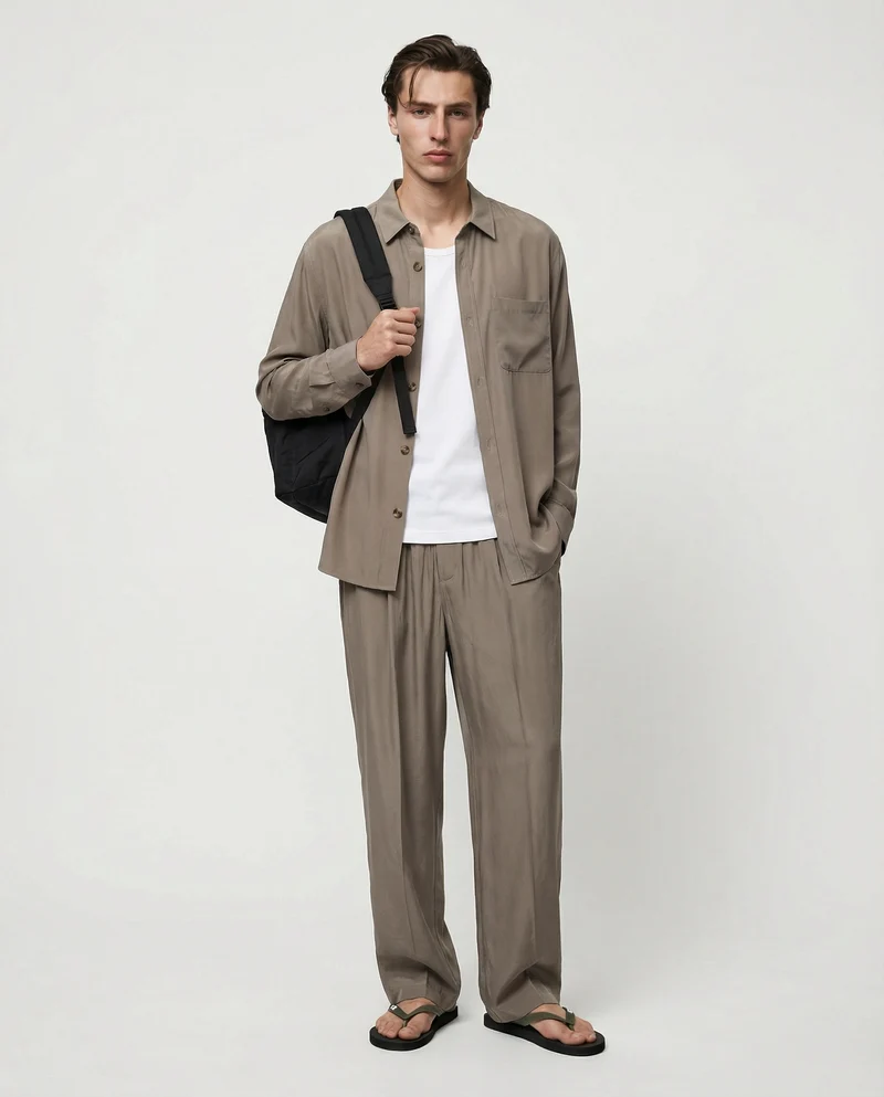 Camicia relaxed fit in misto viscosa - Verde salvia
