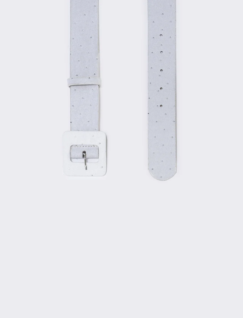 Cintura strass con fibbia quadrata elegante - Bianco