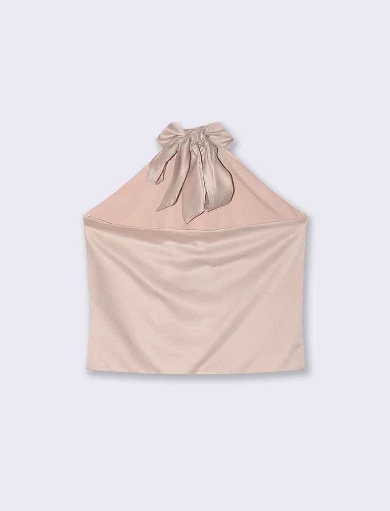 Top in raso scollato all'americana - Beige champagne