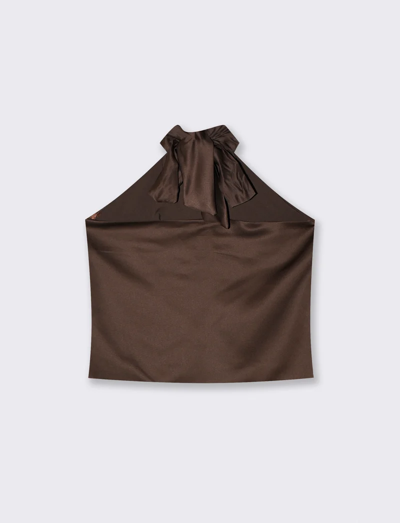 Top in raso scollato all'americana - Moro