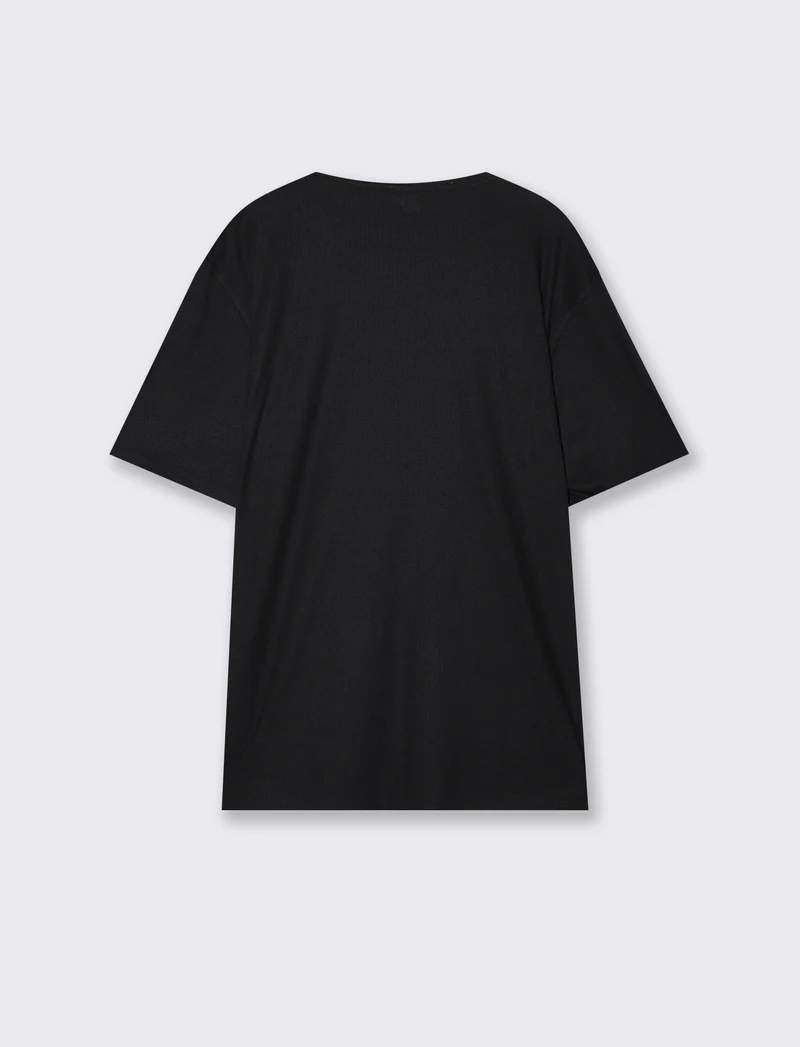 T-shirt Serafino Misto Viscosa Elasticizzata - Nero