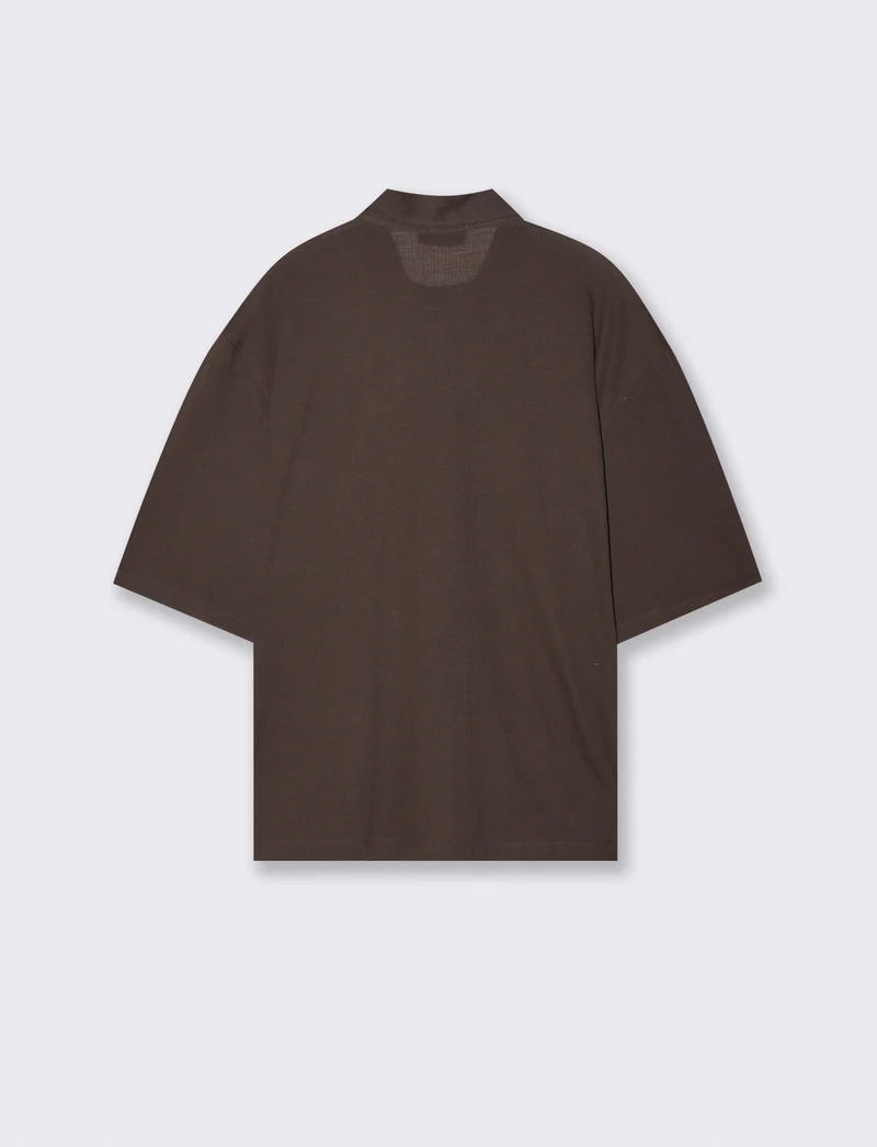 Camicia boxy fit in cotone jacquard - Moro