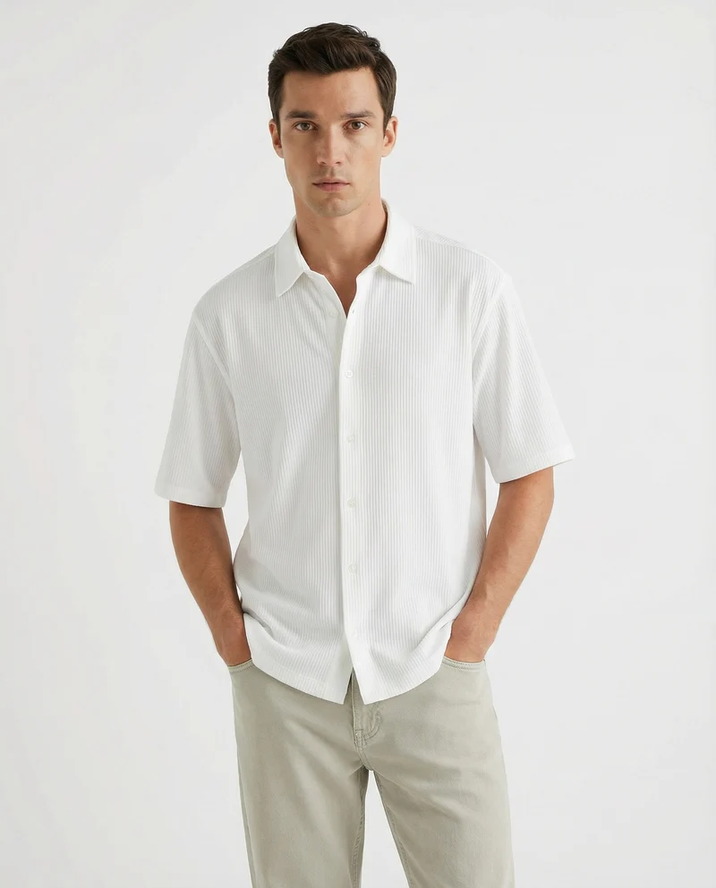 Camicia boxy fit in cotone jacquard - Bianco