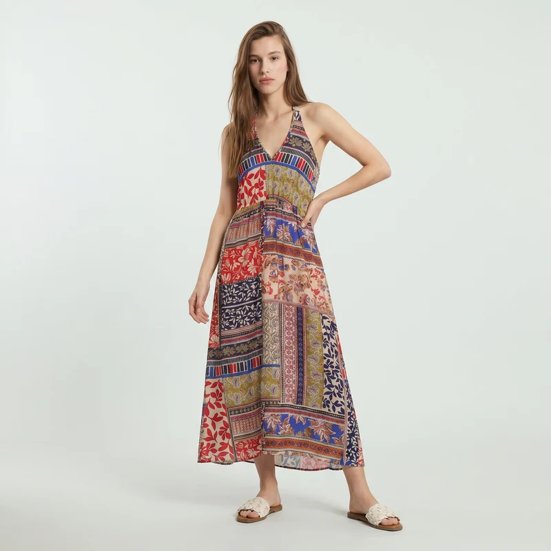 Vestito lungo con scollo a V e spacchi - var 3