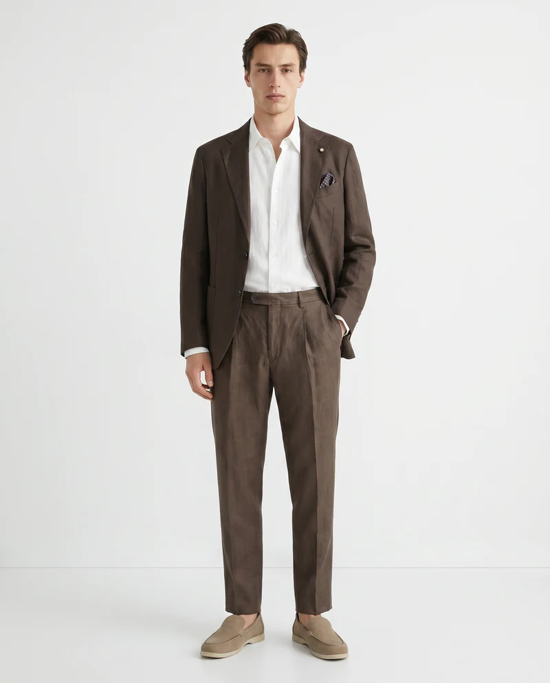 Pantaloni in puro lino con pinces - Moro
