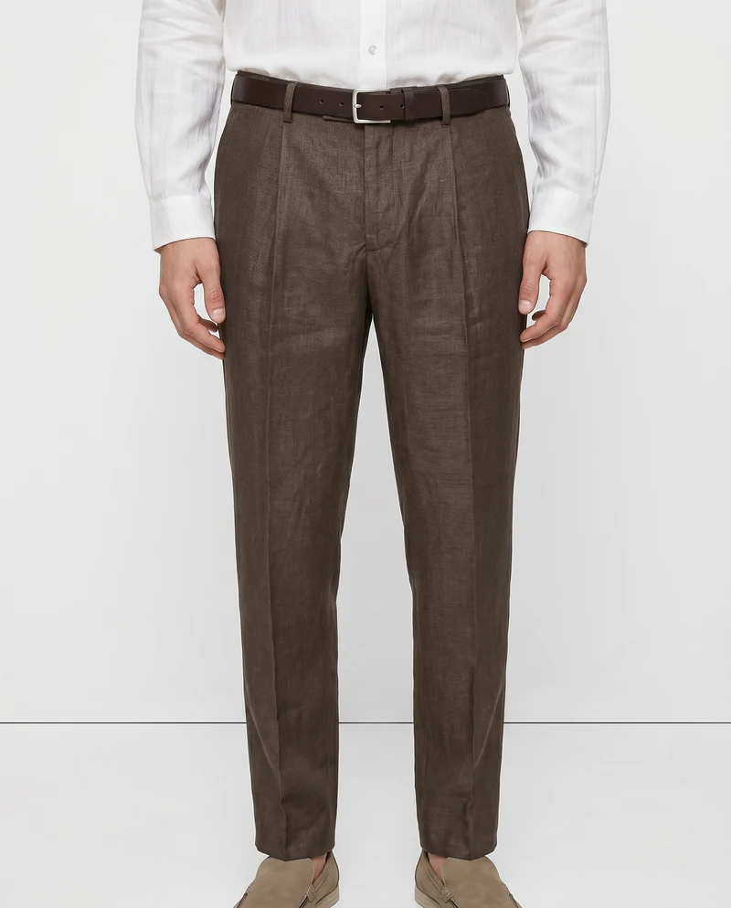 Pantaloni in puro lino con pinces - Moro