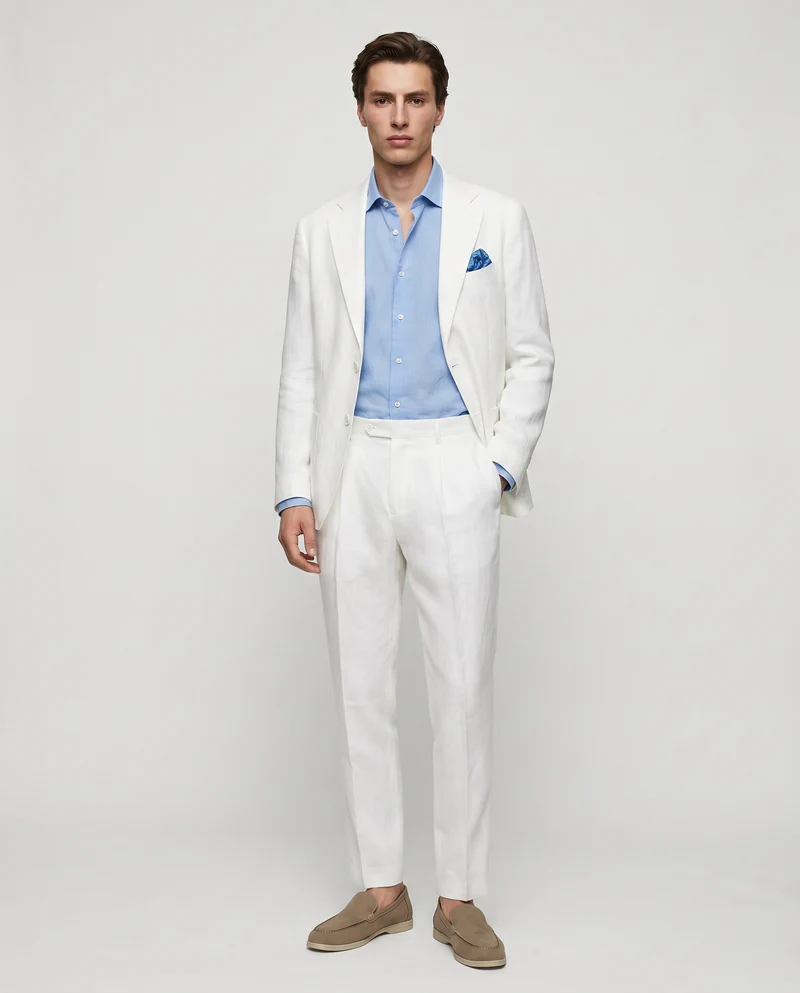 Blazer formal fit in puro lino diagonale - Bianco