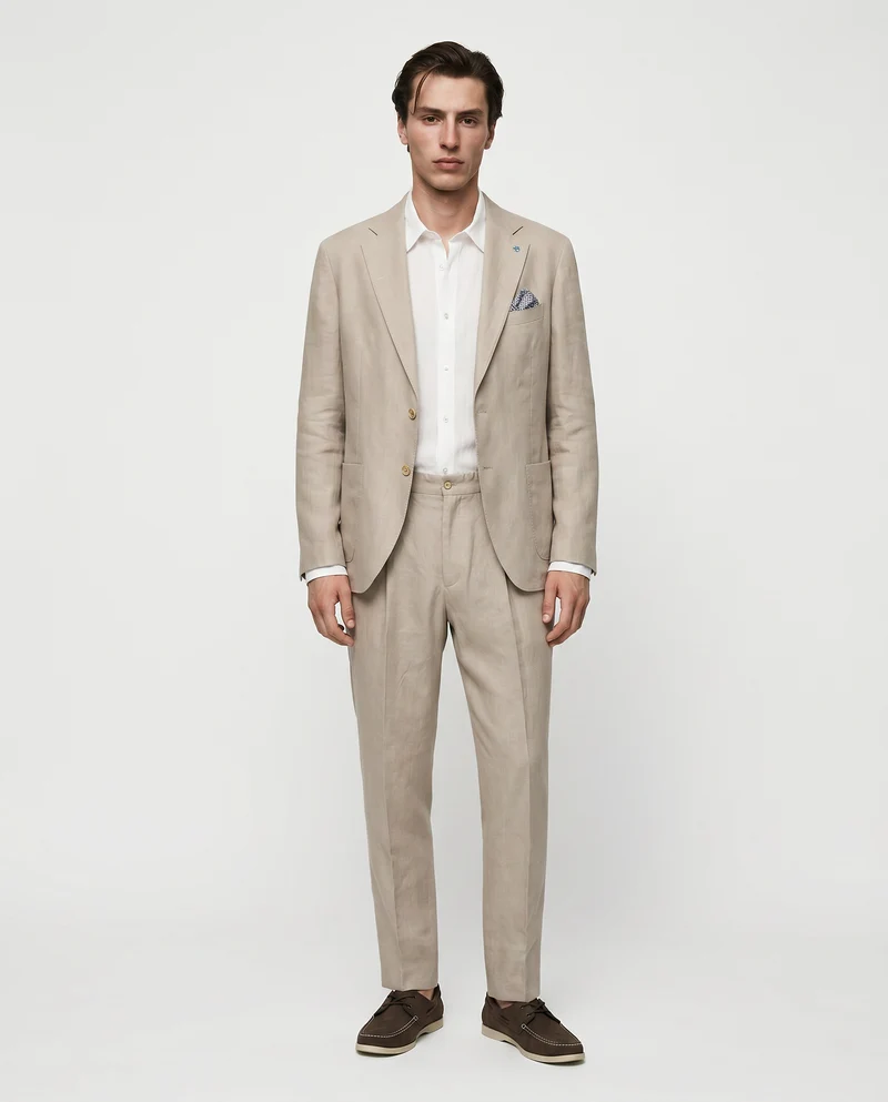 Pantaloni in puro lino con vita regolabile - Beige