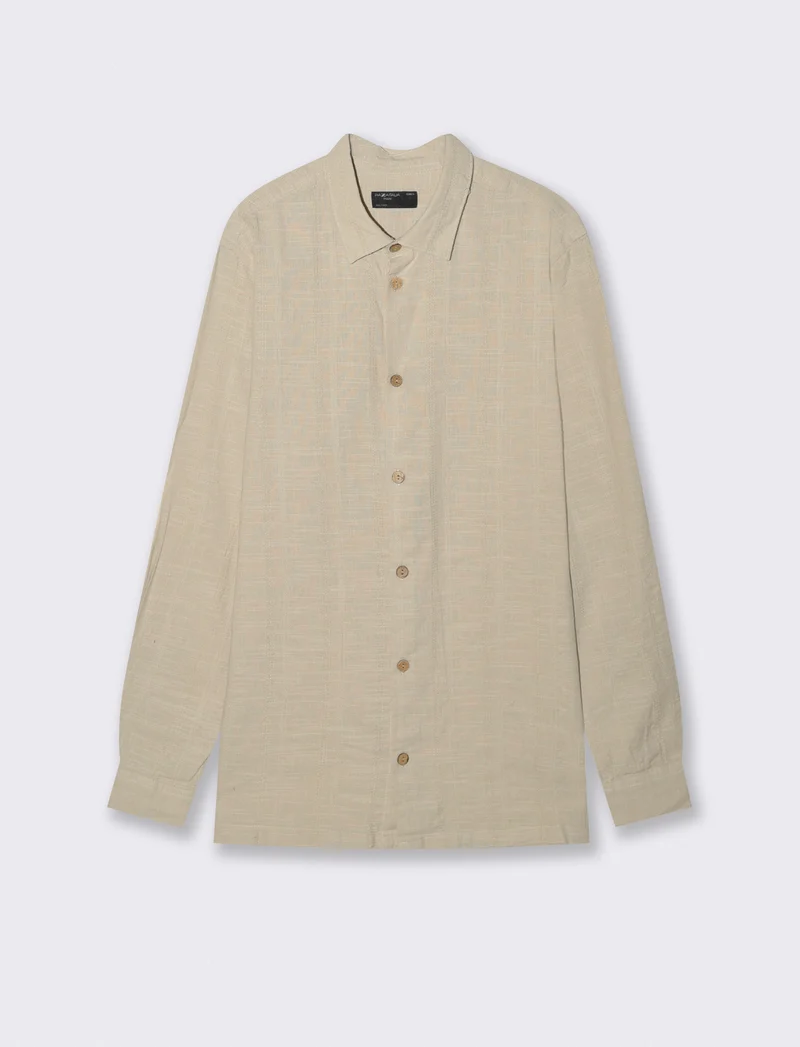 Camicia regular fit in tessuto jacquard - Beige