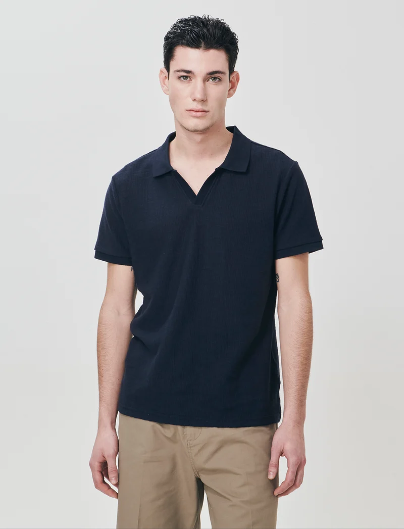 Polo in maglia jacquard misto cotone - Blu