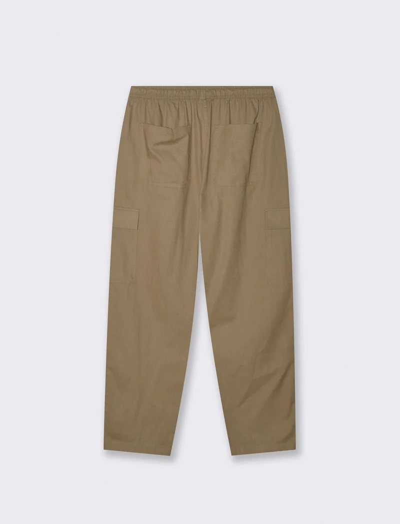 Pantaloni Chino Jogger Cargo Misto Lino - Verde kaki