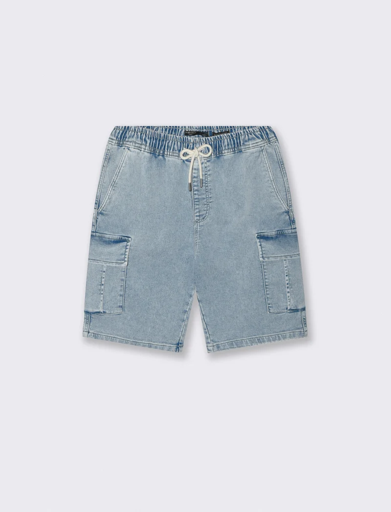 Bermuda Cargo Denim Slavato con Tasche - Denim