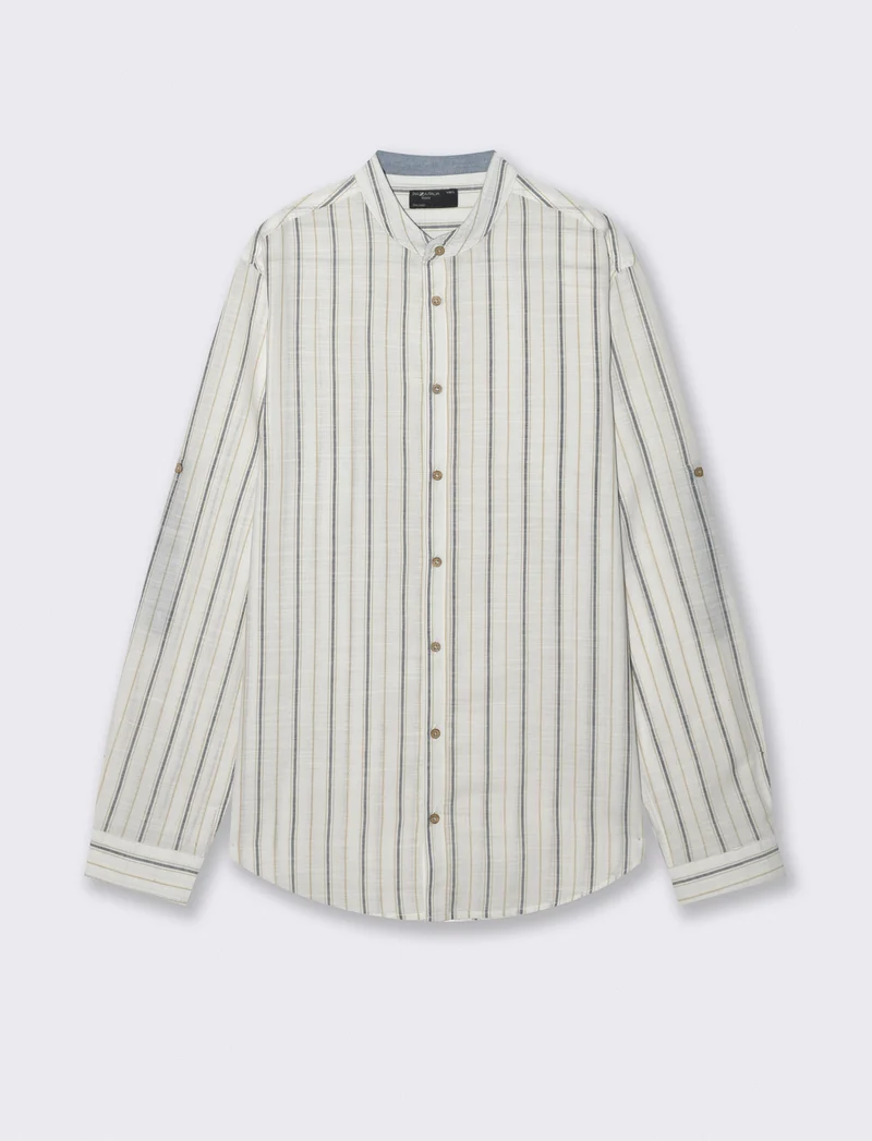 Camicia coreana a righe con denim - Bianco