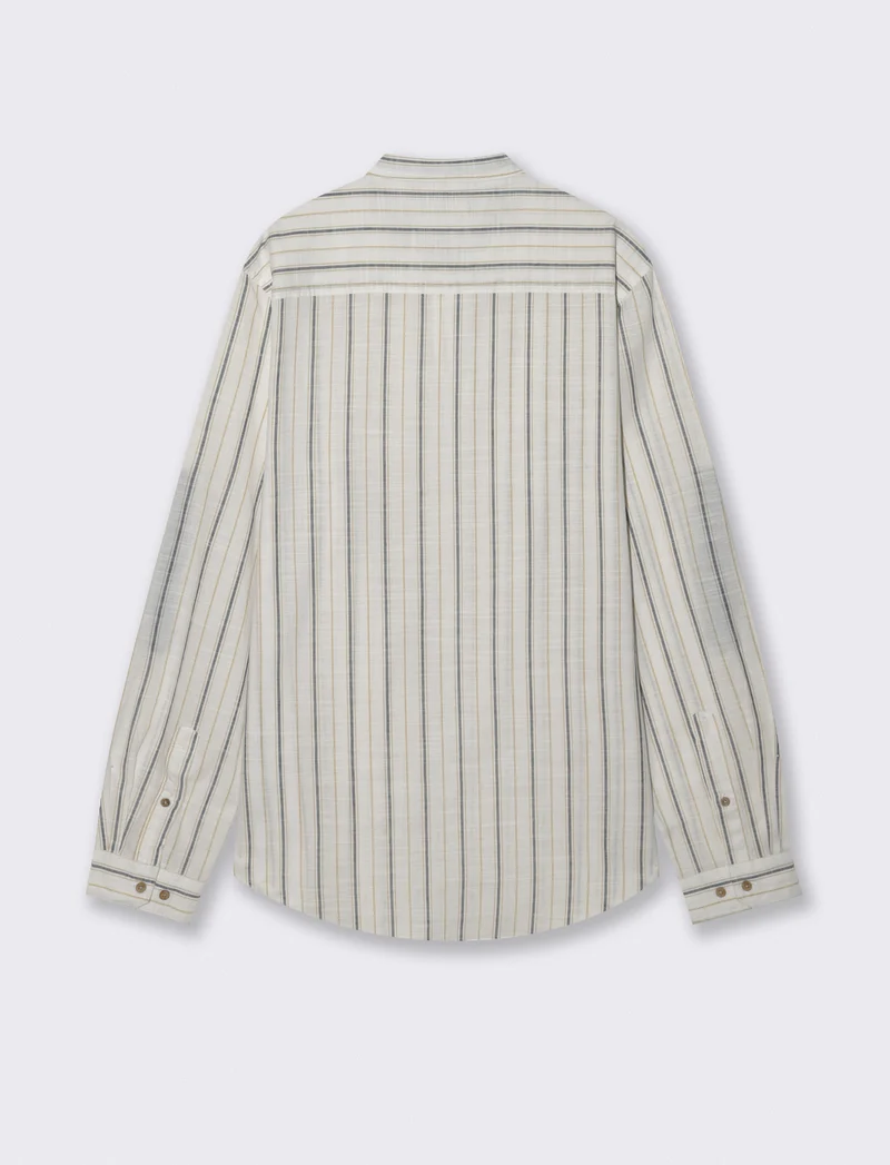 Camicia coreana a righe con denim - Bianco