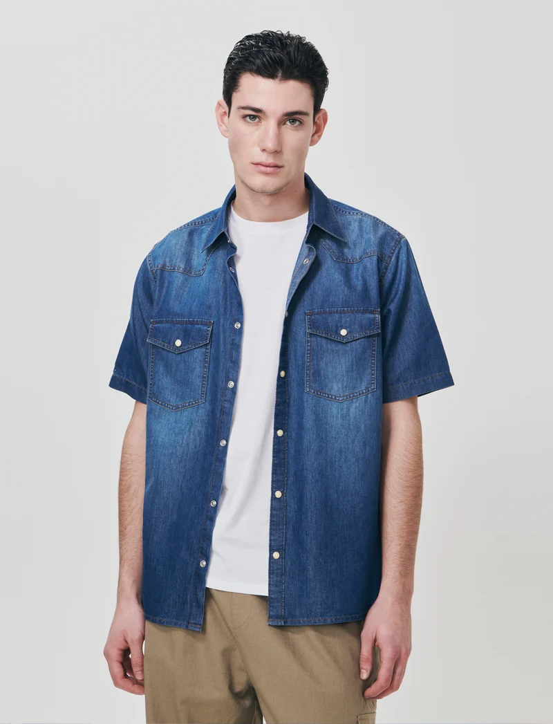 Camicia denim leggero maniche corte - Denim