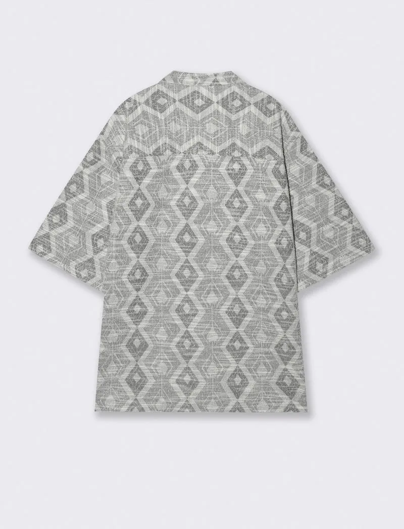 Camicia Boxy Fit in Misto Cotone Fantasia - Beige ecru