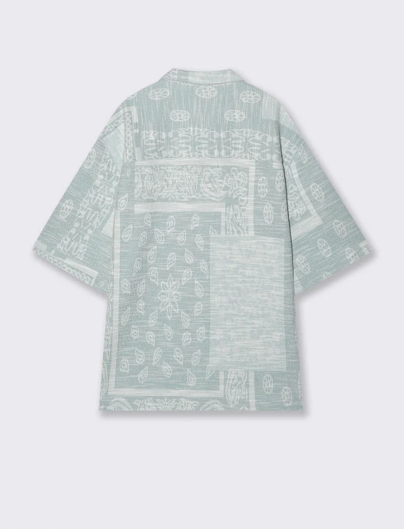 Camicia Boxy Fit in Misto Cotone Fantasia - Verde