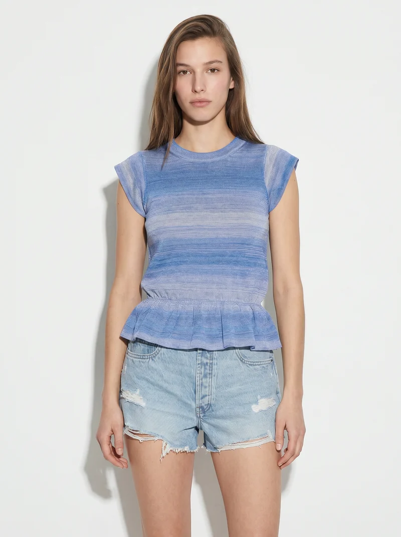 Top in tessuto effetto maglia righe - var 2