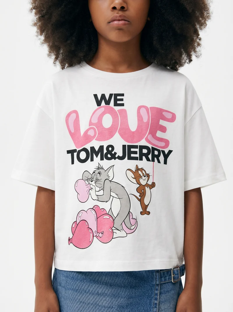 T-shirt cropped Tom & Gerry in cotone - Bianco