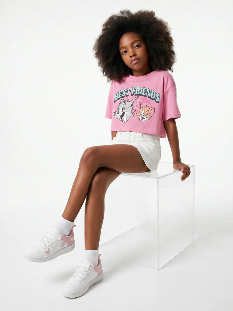 T-shirt cropped Tom & Gerry in cotone - Rosa