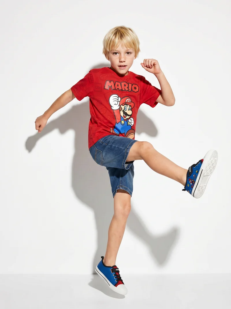 T-Shirt in cotone con stampe Supermario - Rosso