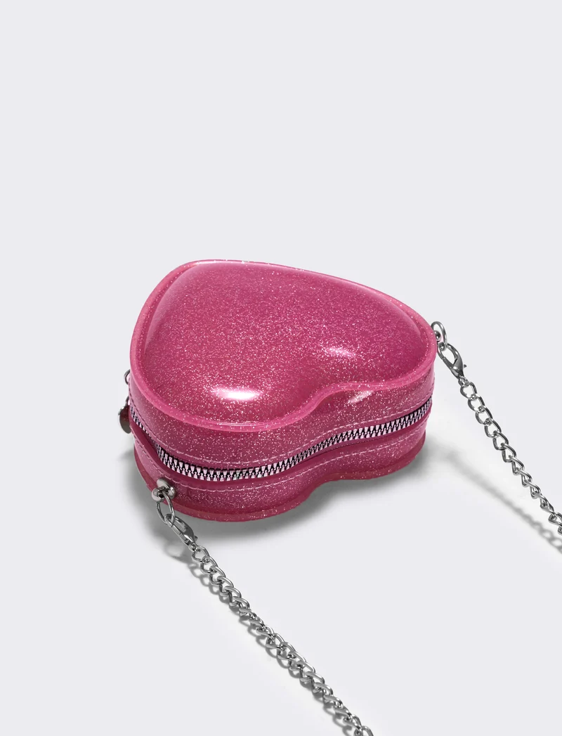 Borsa bambina cuore glitter brillante - Fuxia