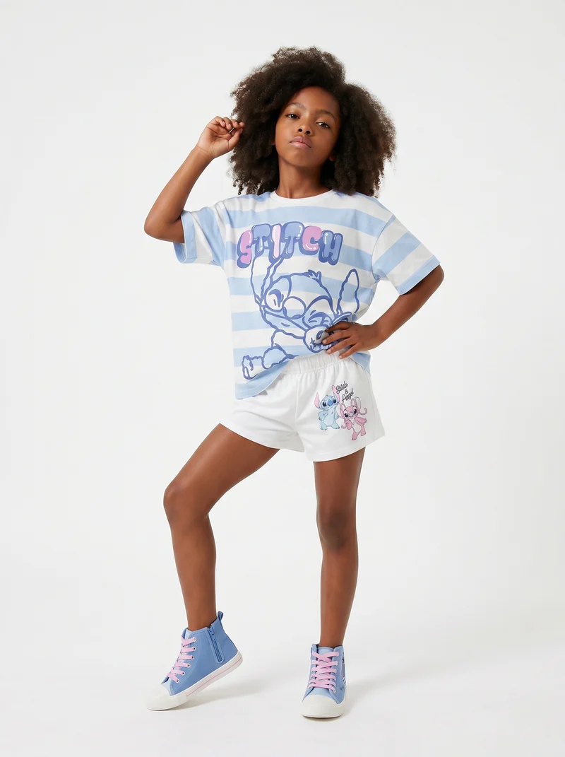 T-shirt Disney Stitch mezza manica in cotone - Righe