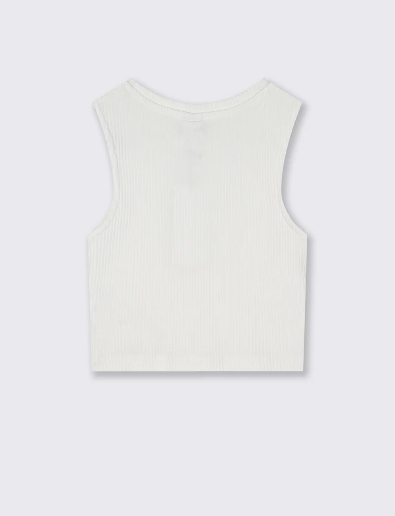 Top cropped in tessuto elastico girocollo - Bianco